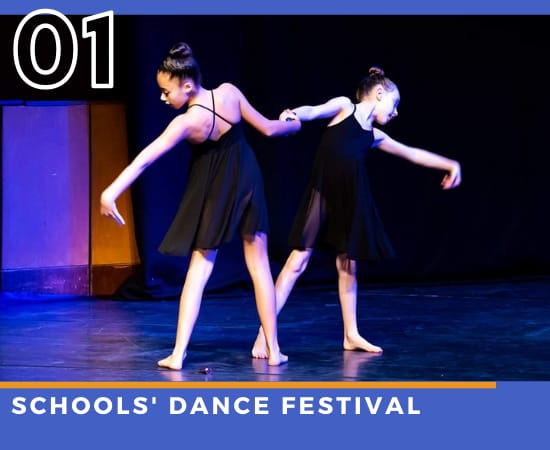 Two girls dancing at Rubicons Schools Dance festival 2019.